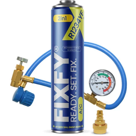 Kit di ricarica per aria condizionata FIXFY 2 in 1 da 500 ml - LATTA GRANDE + tubo flessibile + adattatore R1234yf
