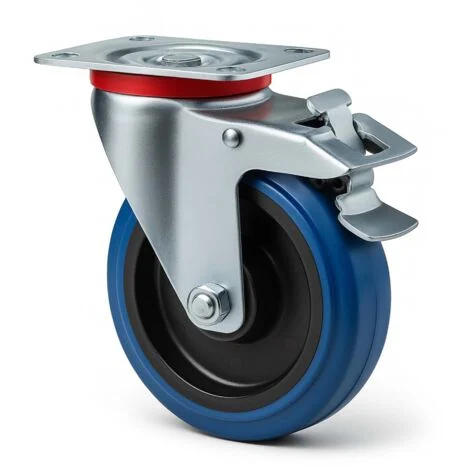 Wiltec Ruota piroettante con freno 125mm max 200 kg con piastra di montaggio, per carrelli, mobili