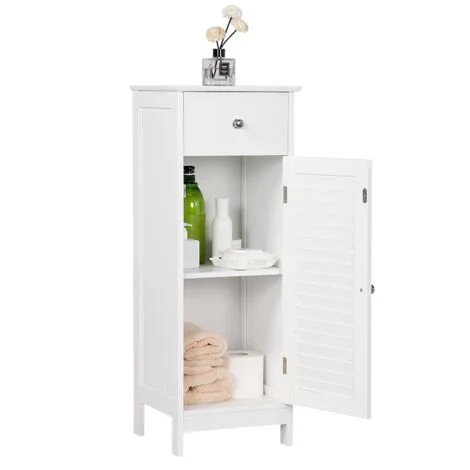 Yaheetech Armadietto da Bagno Angolo Mobiletto a Colonna da Bagno Salvaspazio Cucina con 1 Anta e 1 Cassetto Bianco 32 x 30 x 87 cm