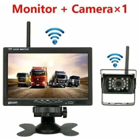 Telecamera di retromarcia wireless per veicoli, monitor LCD da 7 pollici per camion, autobus, camper, rimorchio, escavatore, 12 V-24 V, impermeabile IP67, angolo di 120°