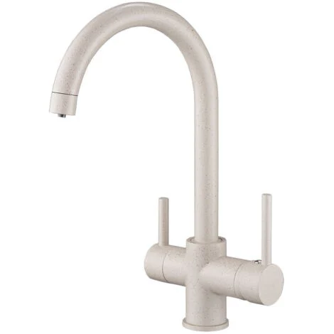 Rubinetto da cucina a 3 vie, miscelatore da cucina, filtro per l'acqua, purificatore girevole, miscelatore, filtro da cucina, gru, doppia maniglia, montaggio su ponte (colore: beige)
