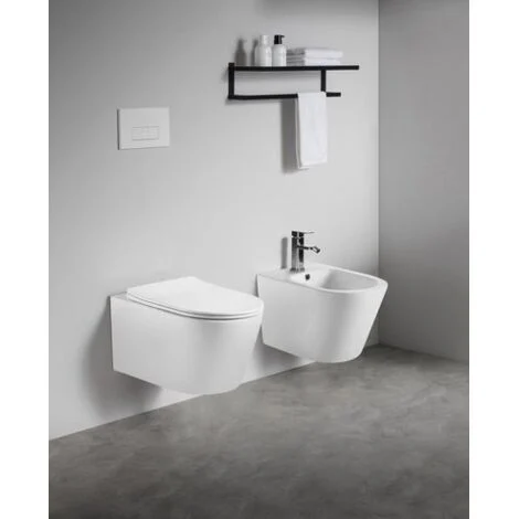 Sanitari sospesi WC e Bidet in Ceramica Copriwater soft-close PONENTE Bianco Opaco