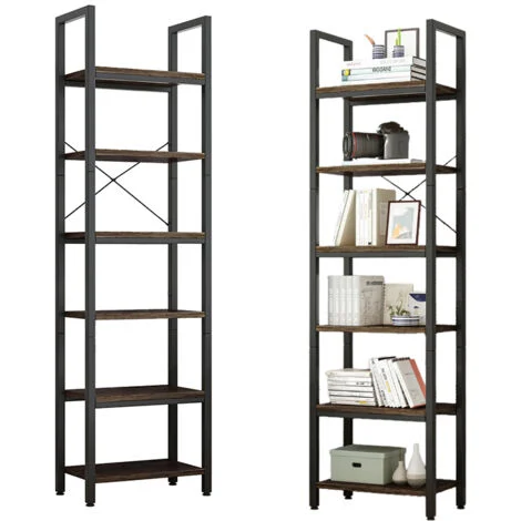 Libreria alta da 187,5 cm, finitura marrone, ideale per spazi ridotti.