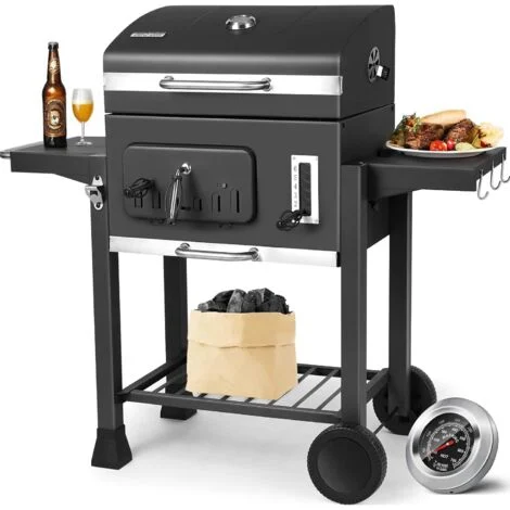Barbecue a carbone, carrello per barbecue XXL, affumicatore per barbecue, affumicatore per griglia verticale regolabile in altezza