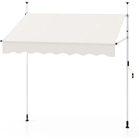 Tenda da sole retrattile manuale, 200 x 300 cm (L x A), altezza regolabile, parasole da esterno con manovella, senza fori, bianco