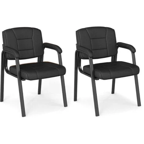 COSTWAY Set di 2 Sedie da Ufficio, Sedia per Sala d'Attesa con Struttura in Metallo, Braccioli Imbottiti, Sedia da Ospiti per Ufficio Riunioni, Portata 180kg (Nero)