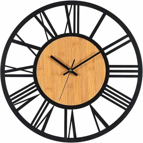 Orologio da parete in metallo legno 40 cm Orologio da parete silenzioso Nessun rumore ticchettio Decorazione Soggiorno Camera da letto Cucina Ufficio Casa Orologio da parete grande Metallo vintage Cla