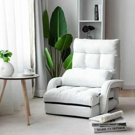 Poltrona Divano, Sedia da Terra con Braccioli e Cuscino, 5 Livelli Regolabili, Multifunzione e Pieghevole, 173 x 69 x 12 cm, Bianco/Rosso/Blu (Bianco)