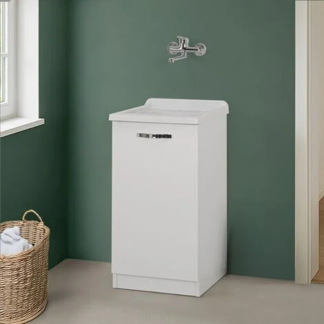 Mobile lavatoio 47x50cm salvaspazio in legno bianco 1 anta linea Pilar