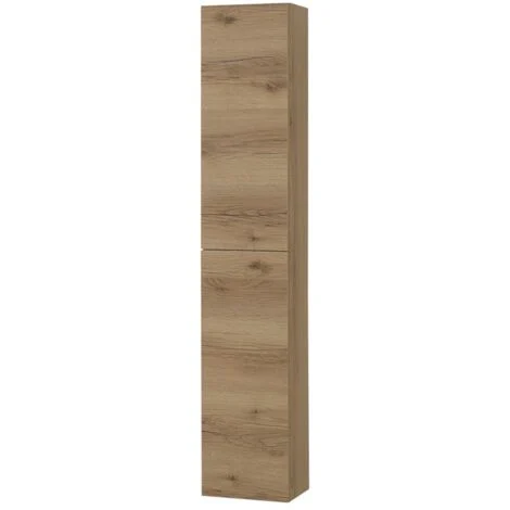 Colonna bagno sospesa H160 cm in legno color quercia naturale con ripiani Leda