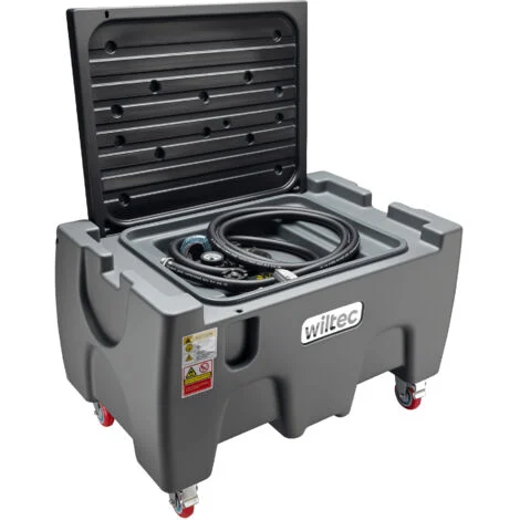 Wiltec Serbatoio portatile per travaso carburante da 150 l con pompa da 12 V, pompa mobile per diesel e benzina