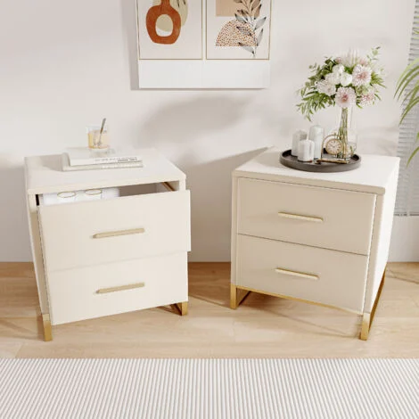 Set di 2 comodini con 2 cassetti, struttura in metallo moderna, comodini, bianco