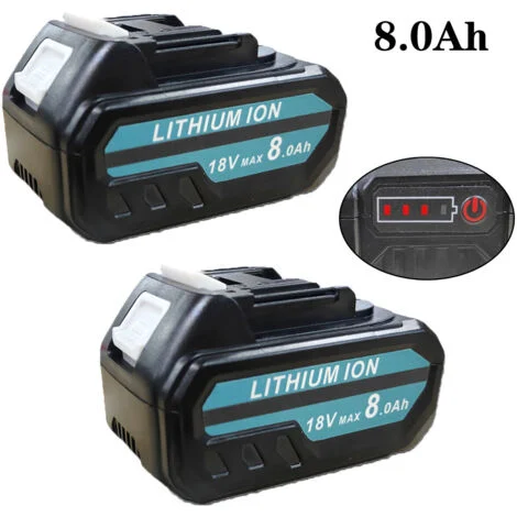 Confezione da 2 batterie da 8,0 Ah, batteria di ricambio per batteria Makita 18 V batteria agli ioni di litio LXT400 con indicatore LED, compatibile con utensili elettrici a batteria Makita 18 V