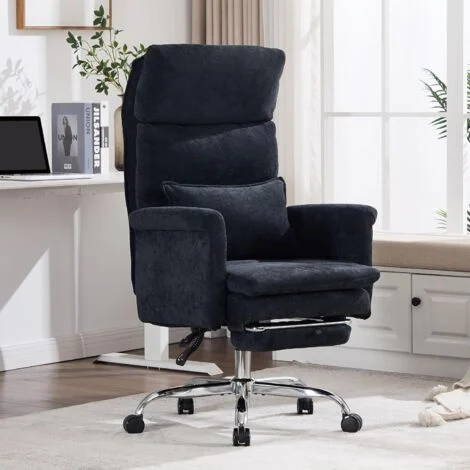UEV Sedia Ergonomica con Braccioli Reversibili 90°-190°, Alta e Grande, Poltrona Ufficio Ergonomica con Poggiatesta Regolabile e Poggiapiedi Retrattile, Sedia da Scrivania, 70 x 65 x 116-123cm, Nero