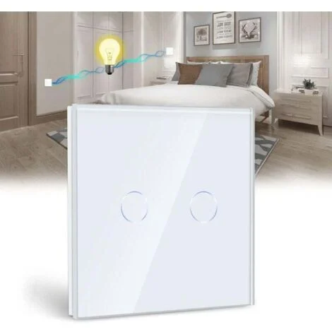 Interruttore touch, interruttore della luce bianco a 2 vie con display LED, interruttore touch con pannello in cristallo con sensore touch, senza filo neutro