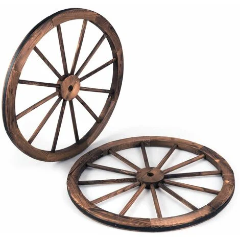 Set di 2 Ruote Decorative in Legno Vintage da Giardino, Carrello Ruota Decorazione del Giardino e Parete, 76 x 76 x 3,5 cm Legno di Abete