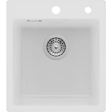 Auralum Max Lavello in granito 40 x 45 cm, lavello in granito bianco, lavello da cucina piccolo in granito, lavello da incasso con sifone, piletta e troppopieno
