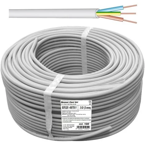 Cavo elettrico 1 Metro Sezione 3 x 1,5 Grigio Filo per Corrente Tripolare