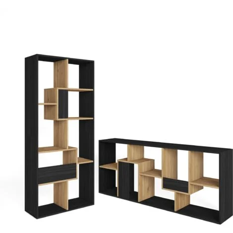 Skraut Home - Libreria scaffale, Scaffali in legno a ripiani, 67x31x162cm, Per libri, Stile moderno, Nero e rovere