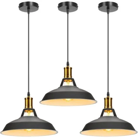3 Pacchi Lampada a Sospensione Vintage Metallo Paralume Sospensione Altezza Regolabile per Soggiorno Sala da Pranzo 27CM Bianco e Nero