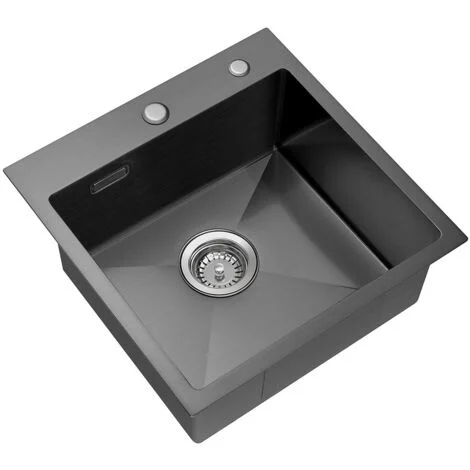 Lavello da Cucina 1 Vasca in Acciaio Inox 45 x 45 cm Lavandino Incasso Vasca Singola con Filtro Troppopieno e Sifone, Senza Piombo, Protezione Ambientale