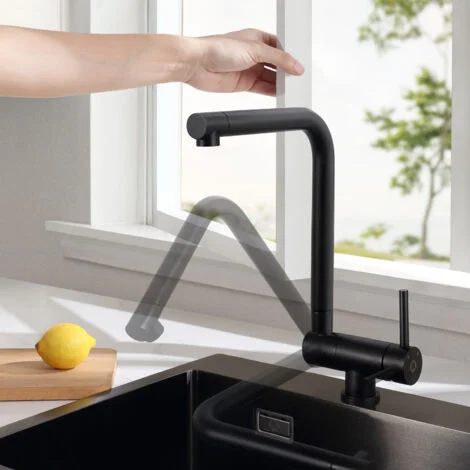 Cecipa Miscelatore Cucina Pieghevole Nero Rubinetto Cucina Pieghevole Rubinetto Acqua Calda Fredda contro Finestra, Acciaio Inossidabile 304 con Gorgogliatore Staccabile