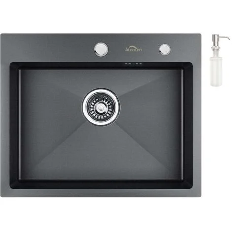 Lavello da Cucina 55 x 45 cm in Acciaio Inox, Auralum Lavandino Incasso Vasca Singola con dispenser di sapone, Sifone e Set di Drenaggio