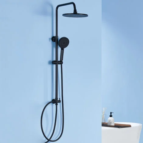 Set doccia nero colonna doccia rotonda senza rubinetto, soffione a pioggia con 4 tipi di getto, doccetta, altezza regolabile da 74 a 112 cm per doccia e vasca
