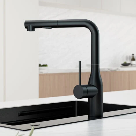 CECIPA MAX Rubinetto da cucina con doccetta estraibile, miscelatore da cucina in acciaio inox nero, rubinetto girevole a 360° con 2 modalità