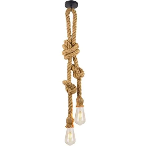 Lampadario vintage regolabile Ulisem Industrial E27 a doppia testa in corda di canapa, ideale per ristoranti, bar e caffè.