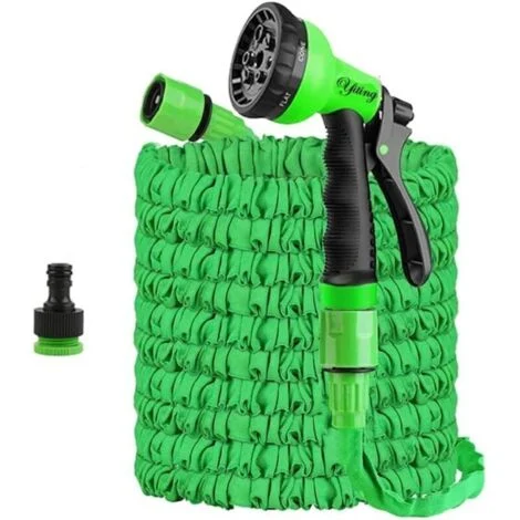 Tubo da giardino estensibile Ulisem da 7,5 m/15 m/30 m/37,5 m/45 m/60 m con 8 modalità di spruzzo, raccordi adattabili da 1/2" e 3/4", tubo flessibile estensibile per acqua a pressione (30 metri, verd
