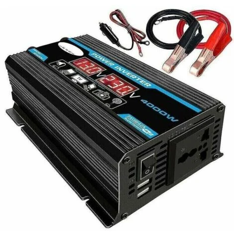 Inverter a onda sinusoidale pura Ulisem 12V 220V 4000W con inverter a onda sinusoidale pura, trasformatore dotato di spina UE, porta USB, porta Type-C e display LCD.