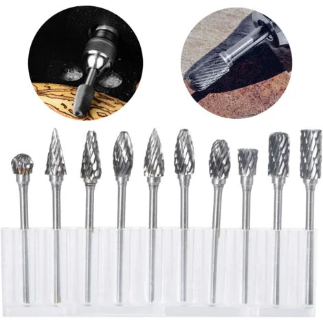 Set di frese rotanti in carburo di tungsteno da 10 pezzi con testa di macinazione per utensili rotanti Dremel, foratura e lucidatura dei metalli