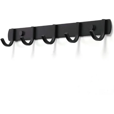 Appendiabiti da parete, grucce di design in acciaio inossidabile, grucce solide per bagno, per camera da letto, ufficio, nero (5 ganci)