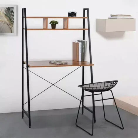 Scrivania design industriale 84x142 legno acciaio con libreria minimale Cactus