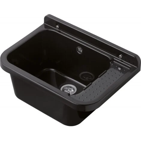 Negrari Lavandino-Pilozzo a Muro in resina, Resistente all'umidità, Kit di fissaggio e Kit di scarico inclusi, Interno e Esterno, 50L x 34P x 21H, Nero Glitterato
