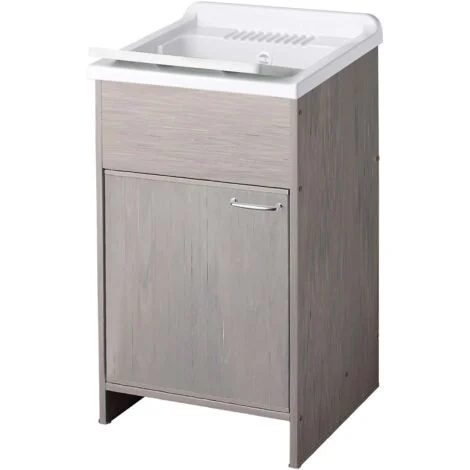 Negrari Lavatoio in Resina PVC per ambienti umidi, Resistente nel tempo, Kit di scarico incluso, L50 x P50 x H84, Effetto Rovere