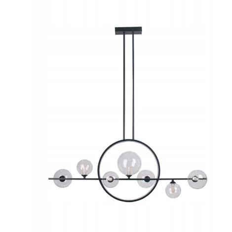 Lampadario a sospensione per soggiorno, sala da pranzo, nero, 7 sfere di vetro