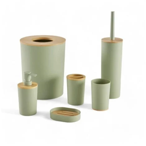 Set da 6 accessori bagno - TODAY - UTILITY - Dispenser sapone, bicchiere, portaspazzolini, portasapone, scopino WC, cestino - Verde
