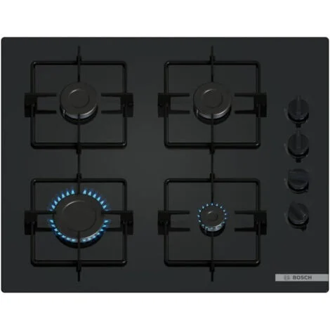 Piano cottura a gas - BOSCH Serie 2 - 4 fuochi - 52 x 59 x 5,4 cm - POP6B6K30 - Nero