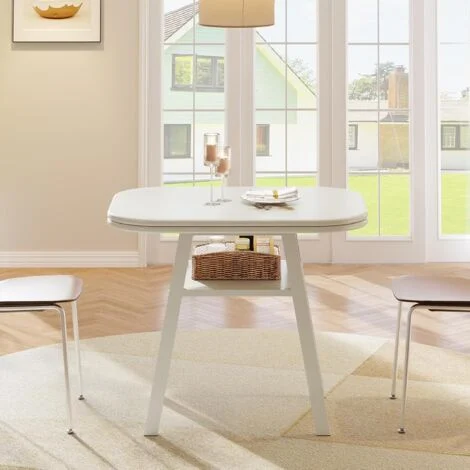 Tribesigns Tavolo da pranzo bianco, 80 cm, piccolo tavolo da cucina per 4-6 persone, stile moderno con gambe in metallo per sala da pranzo, cucina o caffetteria (solo tavolo)