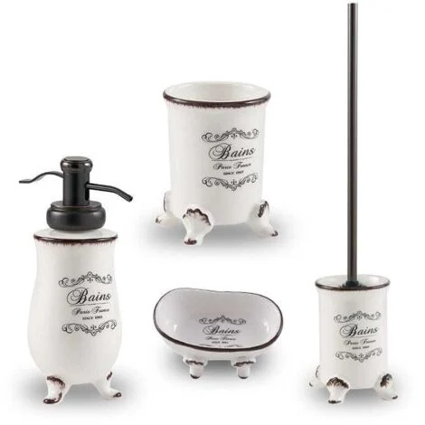 Set 4 Pezzi Accessori Bagno Shabby In Ceramica DecorataAmelia