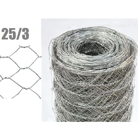 50mt-ROTOLO RETE METALLICA ZINCATA TRIPLA TORSIONE- MAGLIA:mm 25/3 -DIAMETRO FILO:mm 0,8 - H 200 cm