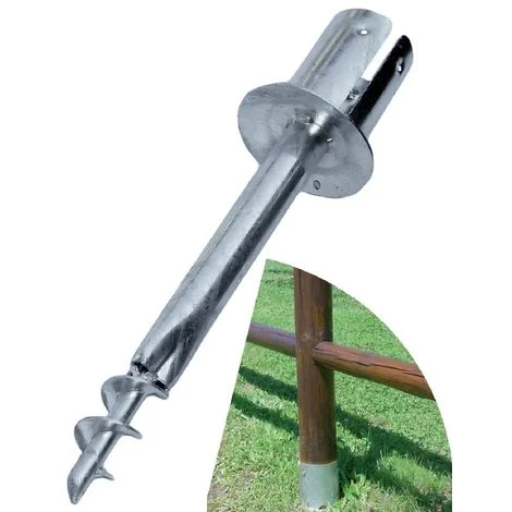 SUPPORTO ZINCATO PER ANCORAGGIO PALO TONDO IN LEGNO (120mm) NEL TERRENO