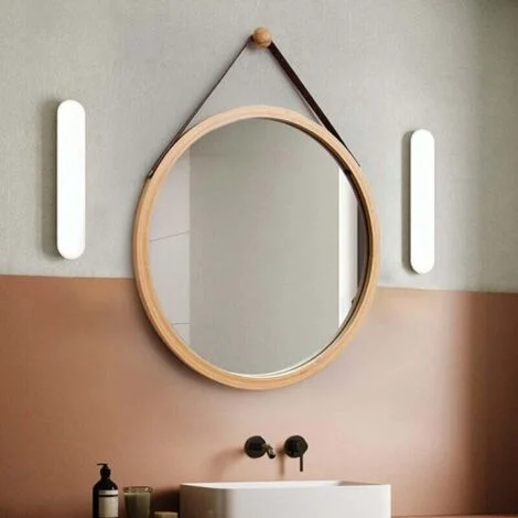 Specchio da bagno rotondo da parete da 45 cm, specchio decorativo con cornice in legno, per camera da letto o cabina armadio.
