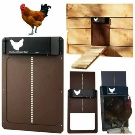 Porta automatica per pollaio con sensore di luce - Porta per pollaio a induzione completamente impermeabile per pollaio - Porta per pollaio (marrone)