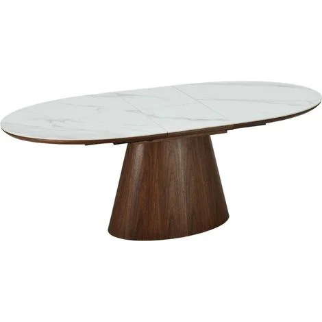 Tavolo LUMEA estensibile 160–200 cm – Tavolo contemporaneo in ceramica effetto marmo bianco e noce