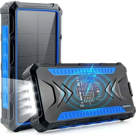 Power Bank solare da 36000 mAh, caricabatterie solare wireless Qi con 2 porte USB e 1 porta di ricarica rapida di tipo C, impermeabile IP66, caricabatterie di emergenza per cellulare per campeggio