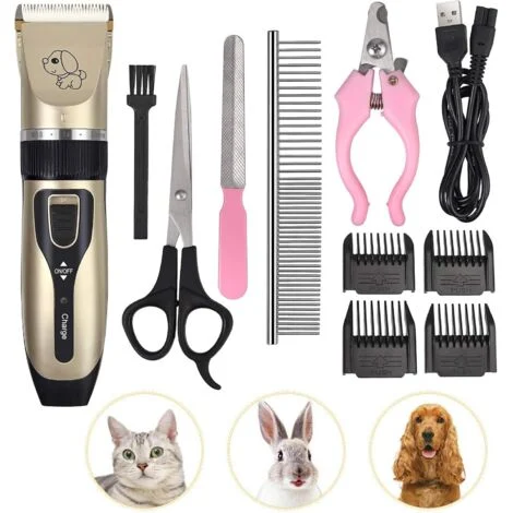 Tosatrice elettrica professionale silenziosa e senza fili per cani e gatti, per peli lunghi e folti, include forbici e pettine