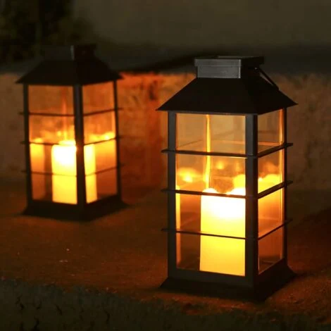 Vtizikl Lot de 2 lanternes solaires avec effet de lumière Lampe solaire pour extérieur à suspendre dans le jardin